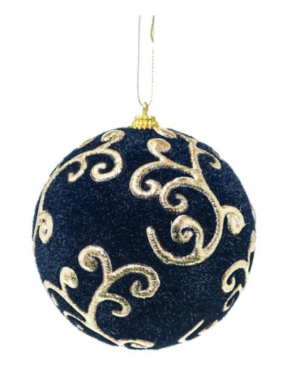 Χριστουγεννιάτικη μπάλα βελούδινη μπλε-χρυσό 10cm το τεμ