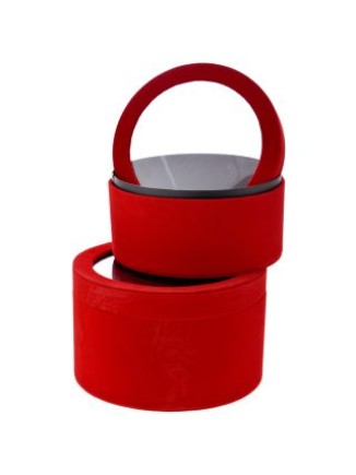 Κουτί στρογγυλό βελούδινο κόκκινο με διαφάνεια 21,5x12,5cm