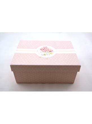 Κουτί χάρτινο πουά με λουλουδάκια ροζ