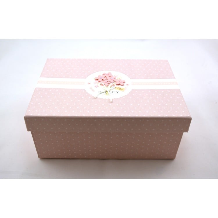 Κουτί χάρτινο πουά με λουλουδάκια ροζ