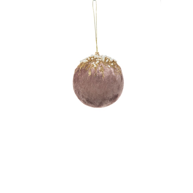 Χριστουγεννιάτικη μπάλα βελούδινη αντικ μωβ με glitter 8cm (σετ 8τεμ.)