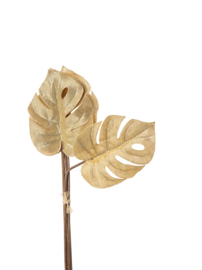 Κλαδί υφασμάτινα φύλλα μεταλλιζέ χρυσό 6τεμ 68cm
