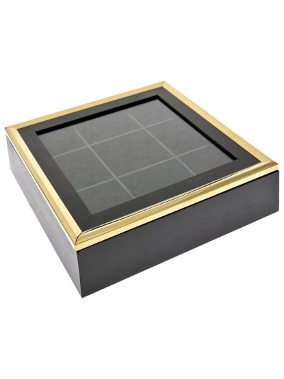 Ξύλινο κουτί μαύρο-χρυσό 9 θέσεις με παράθυρο