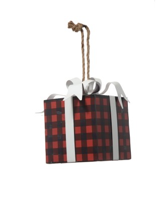 Χριστουγεννιάτικο μεταλλικό κουτάκι τετράγωνο καρώ με κουδούνι