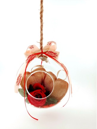 Μπάλα γυάλινη με καρδούλες και τριαντάφυλλα