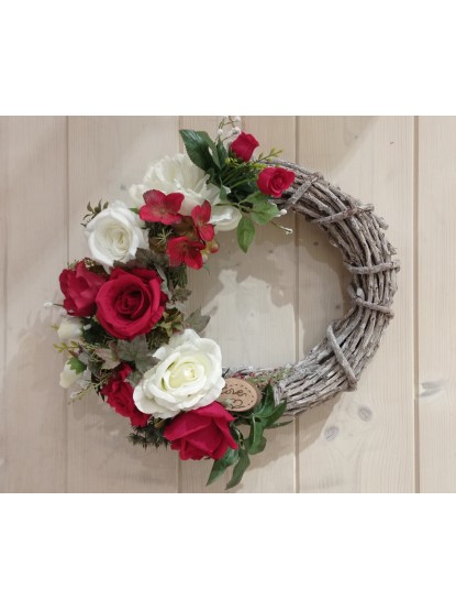 Στεφάνι κλαδένιο τριαντάφυλλα κόκκινα-λευκά 30cm