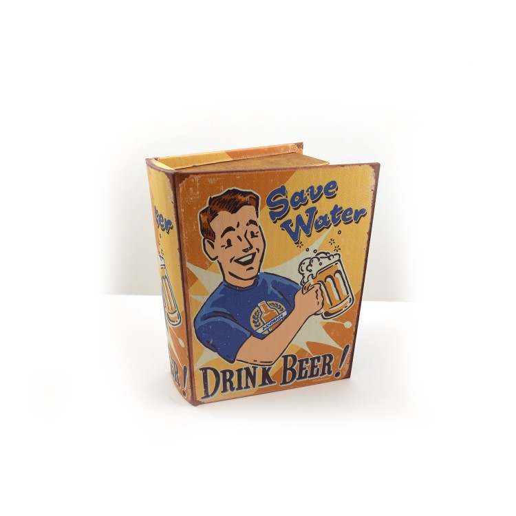 Κουτί βιβλίο ξύλινο "Save Water Drink Beer"