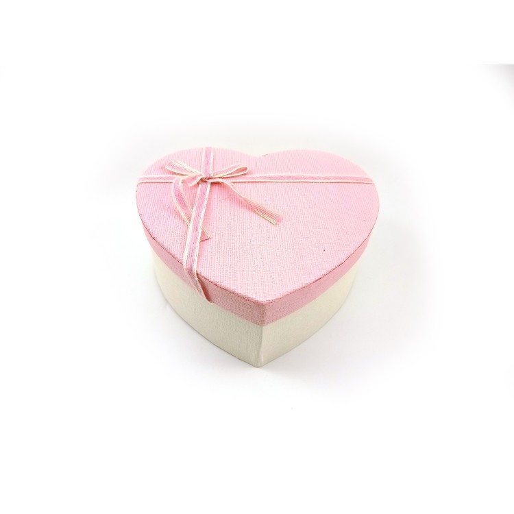 Κουτί χάρτινο καρδιά ροζ/εκρού με φιογκάκι μεγάλο
