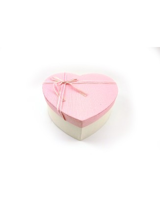 Κουτί χάρτινο καρδιά ροζ/εκρού με φιογκάκι μεσαίο