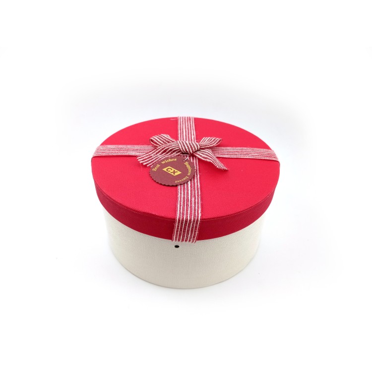 Κουτί χάρτινο στρογγυλό κόκκινο/εκρού με φιόγκο