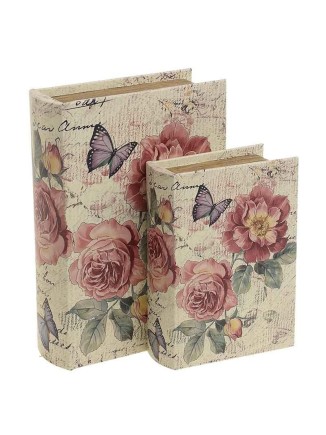 Κουτί βιβλίο ξύλινο τριαντάφυλλα-πεταλούδα