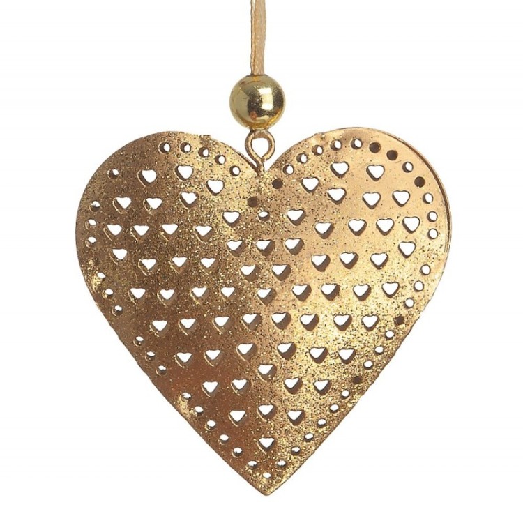 Μεταλλική καρδιά κρεμαστή με glitter χρυσή
