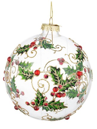 Χριστουγεννιάτικη γυάλινη μπάλα διάφανη με γκι 8cm