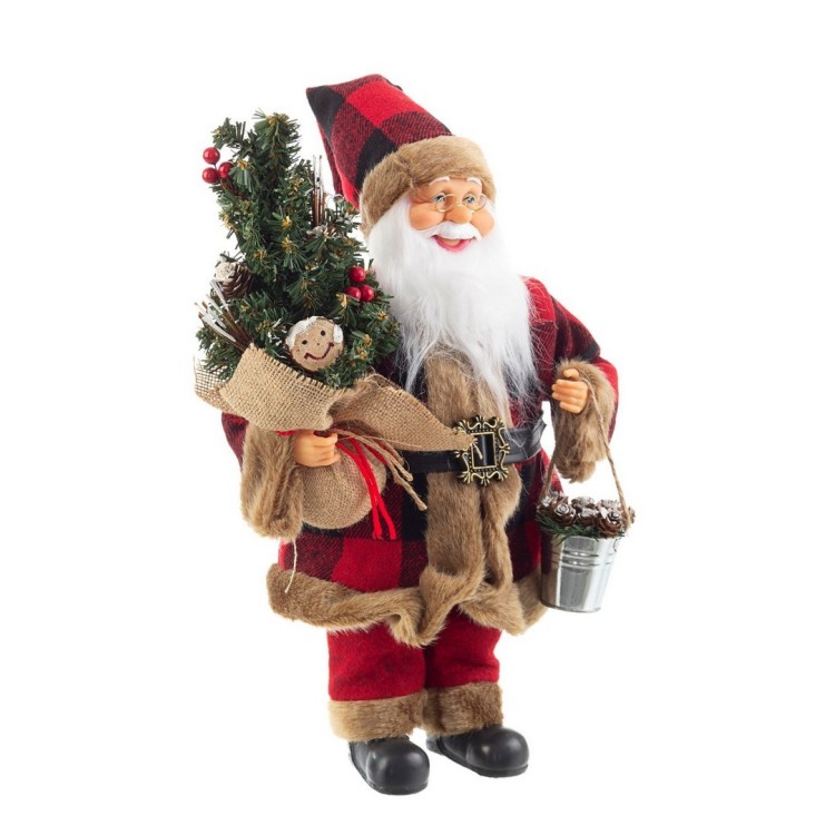 Άγιος Βασίλης κόκκινος καρώ με δεντράκι 40cm
