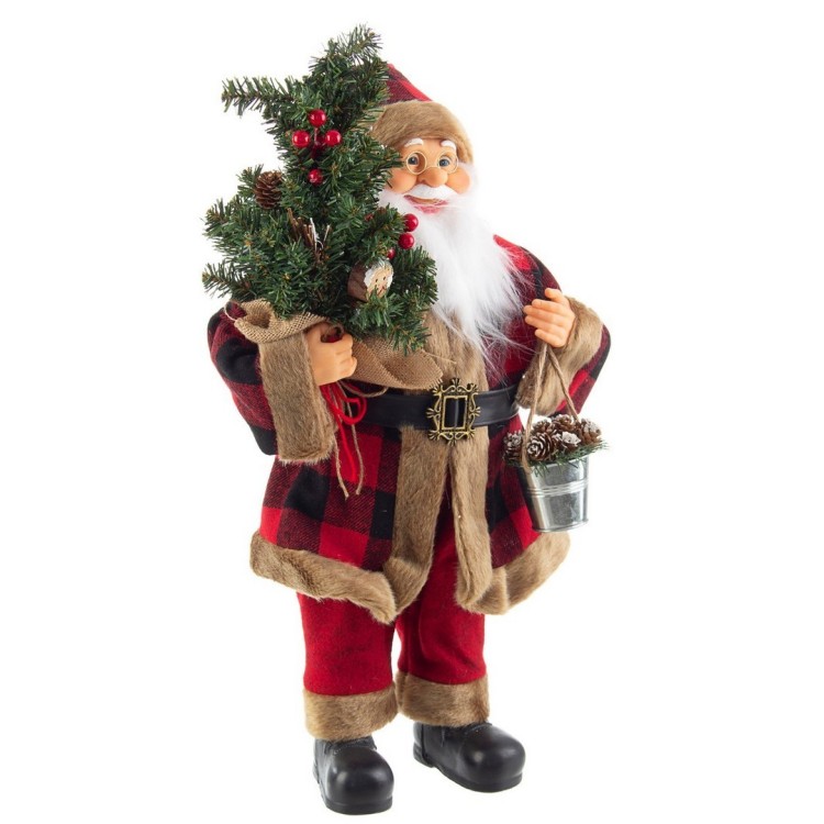Άγιος Βασίλης κόκκινος καρώ με δεντράκι 60cm