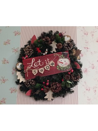 Χριστουγεννιάτικο στεφάνι colorado με πινακίδα Let it Snow 60cm
