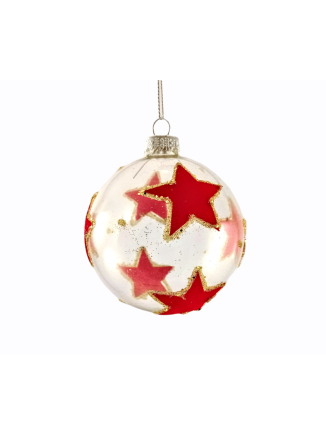 Χριστουγεννιάτικη μπάλα γυάλινη διάφανη με αστέρια 8cm