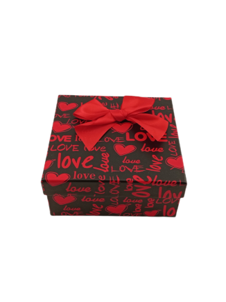 Κουτί χάρτινο τετράγωνο μαύρο με κόκκινες καρδιές μεσαίο