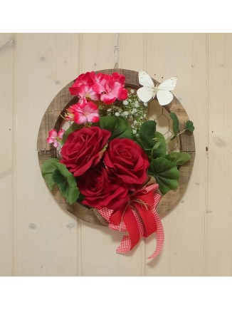Τελάρο ξύλινο με τριαντάφυλλα και γεράνια 33cm