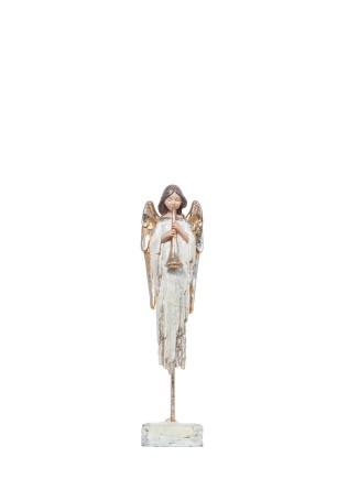 Άγγελος πολυρεζίν λευκό-χρυσό με μουσικό όργανο 45,5cm