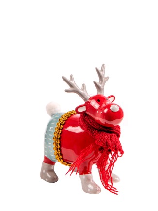 Χριστουγεννιάτικος τάρανδος κεραμικός με κασκόλ 10,5x5,5x12,5cm