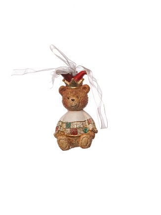 Χριστουγεννιάτικο κρεμαστό στολίδι αρκουδάκι με στέμμα 4x4x7cm