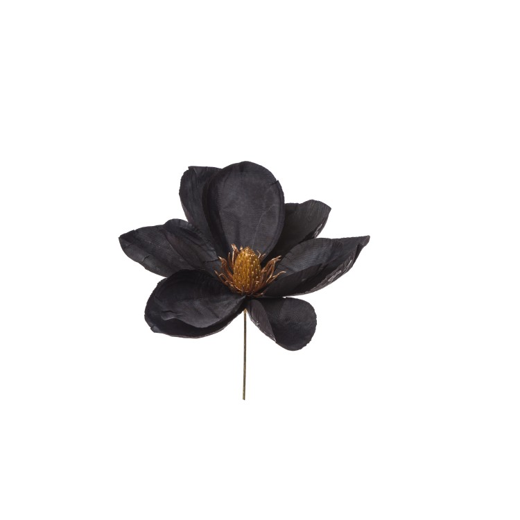 Διακοσμητικό λουλούδι πικ Μανώλια υφασμάτινη μαύρη 18cm