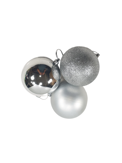 Χριστουγεννιάτικη μπάλα συνθετική ασημί 8cm σετ 6τεμ