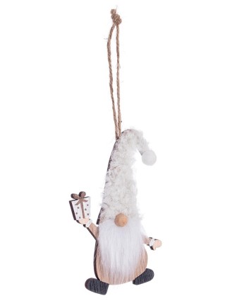 Άγιος Βασίλης ξύλινος κρεμαστός με δωράκι 13,5cm