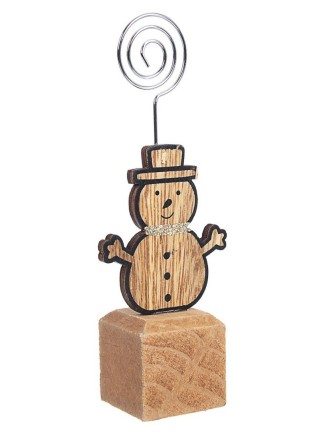 Χριστουγεννιάτικος ξύλινος καρτοστάτης χιονάνθρωπος 15cm