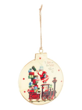 Χριστουγεννιάτικη μεταλλική μπάλα"To son and his wife merry christmas with love" 10,5cm