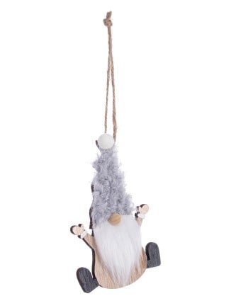 Άγιος Βασίλης ξύλινος κρεμαστός με γουνάκι 12cm
