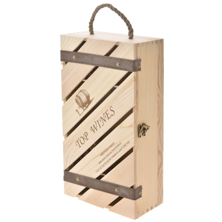 Κουτί κρασιού δύο θέσεων ξύλινο με σχοινάκι