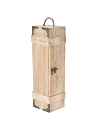 Ξύλινο κουτί για κρασί με σχοινάκι 9,8x9,5x35cm