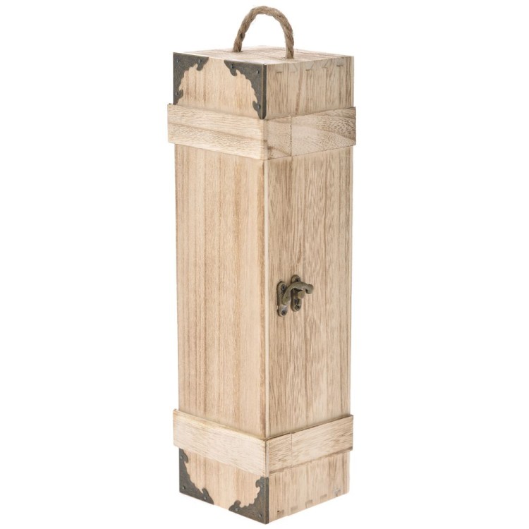 Ξύλινο κουτί για κρασί με σχοινάκι 9,8x9,5x35cm