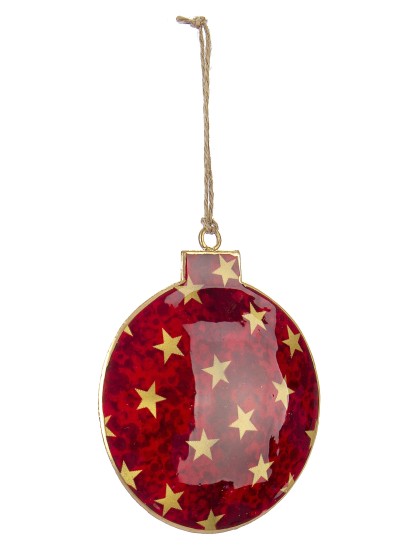 Χριστουγεννιάτικη μεταλλική μπάλα κόκκινη με αστέρια 10cm