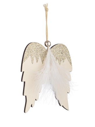 Ξύλινα κρεμαστά φτερά αγγέλου με glitter 8,3x10cm
