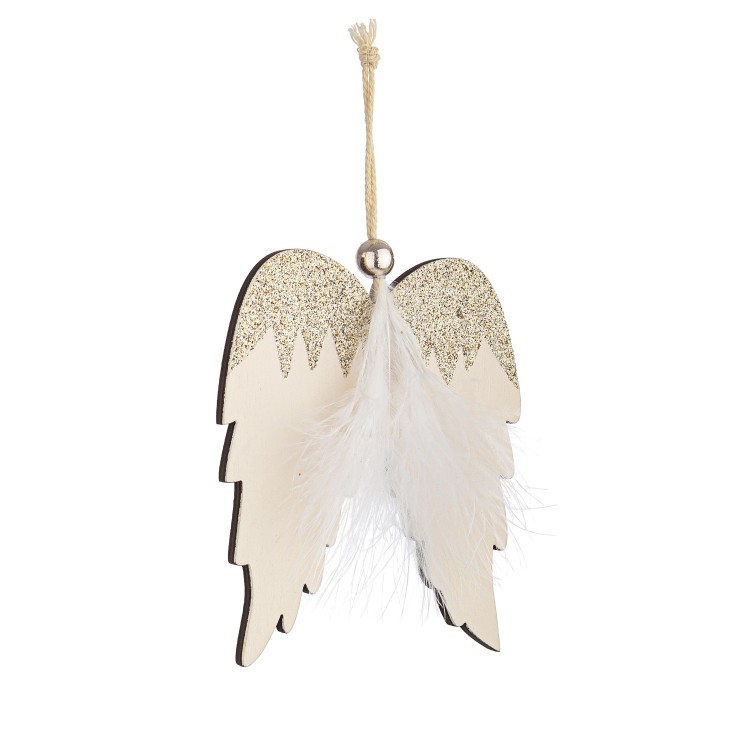 Ξύλινα κρεμαστά φτερά αγγέλου με glitter 8,3x10cm