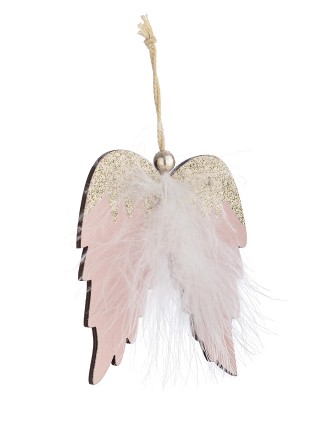 Ξύλινα κρεμαστά φτερά αγγέλου ροζ με glitter 8,3x10cm