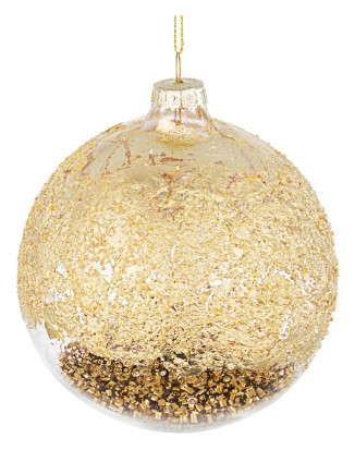 Χριστουγεννιάτικη μπάλα γυάλινη διάφανη με φύλλο χρυσού 100mm(συσκ. 4 τεμ)