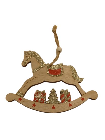 Διακοσμητικό ξύλινο αλογάκι καρουζέλ με δώρα 14x12cm