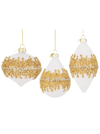 Χριστουγεννιάτικη μπάλα γυάλινη suede με χρυσά διαμαντάκια(συσκ.6τεμ)