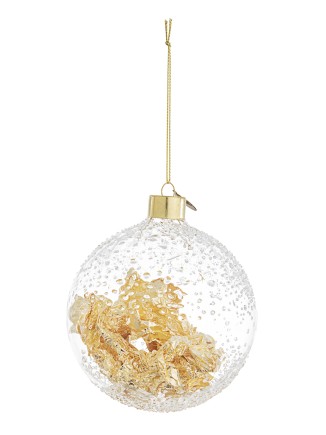 Χριστουγεννιάτικη μπάλα γυάλινη διάφανη με φύλλα χρυσού 100mm(συσκ.4τεμ)