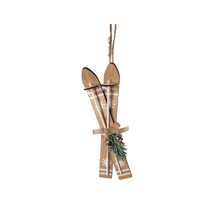 Ξύλινα διακοσμητικά πέδιλα σκι με κουδουνάκια 20cm
