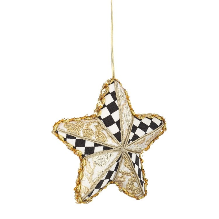Χριστουγεννιάτικο κρεμαστό αστέρι καρώ με χρυσό 14x4x13cm