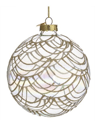 Χριστουγεννιάτικη μπάλα γυάλινη διάφανη με χρυσά σχέδια 100mm(συσκ.4τεμ)