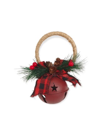 Χριστουγεννιάτικη μεταλλική κουδούνα μπορντό με στεφανάκι 7,5x15cm