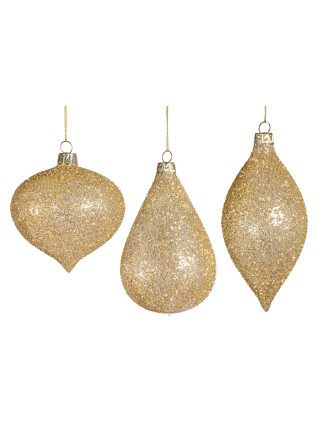 Χριστουγεννιάτικες μπάλες γυάλινες glitter χρυσό 7x10cm(συσκ.6τεμ)