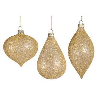Χριστουγεννιάτικες μπάλες γυάλινες glitter χρυσό 7x10cm(συσκ.6τεμ)