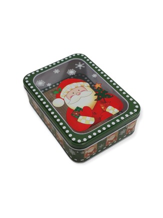 Χριστουγεννιάτικο κουτί μεταλλικό με Άγ.Βασίλη και διαφάνεια 13x18x5,5cm